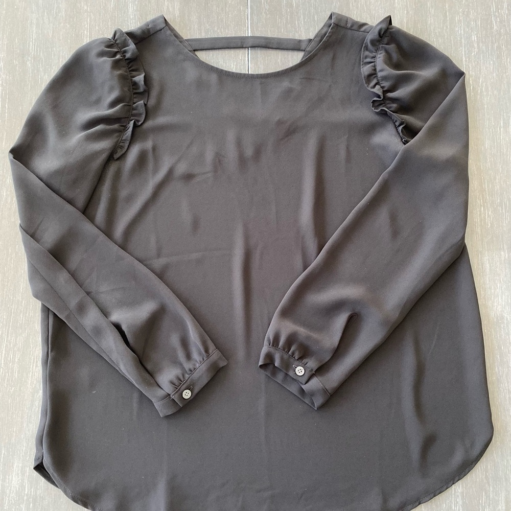 LOFT Black Ruffle Sleeve Blouse